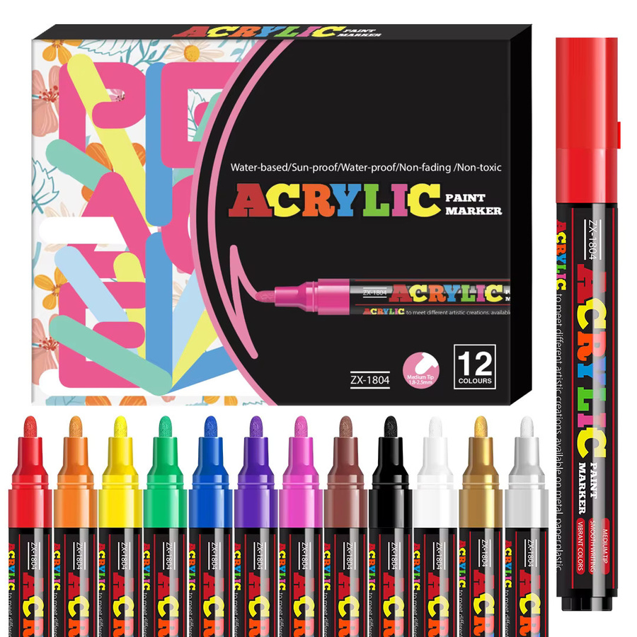 Farbiges Acryl-Marker-Set mit mittlerer Spitze 2-3mm für Steinmalerei und Dekorationen in Multicolour - Bild 7