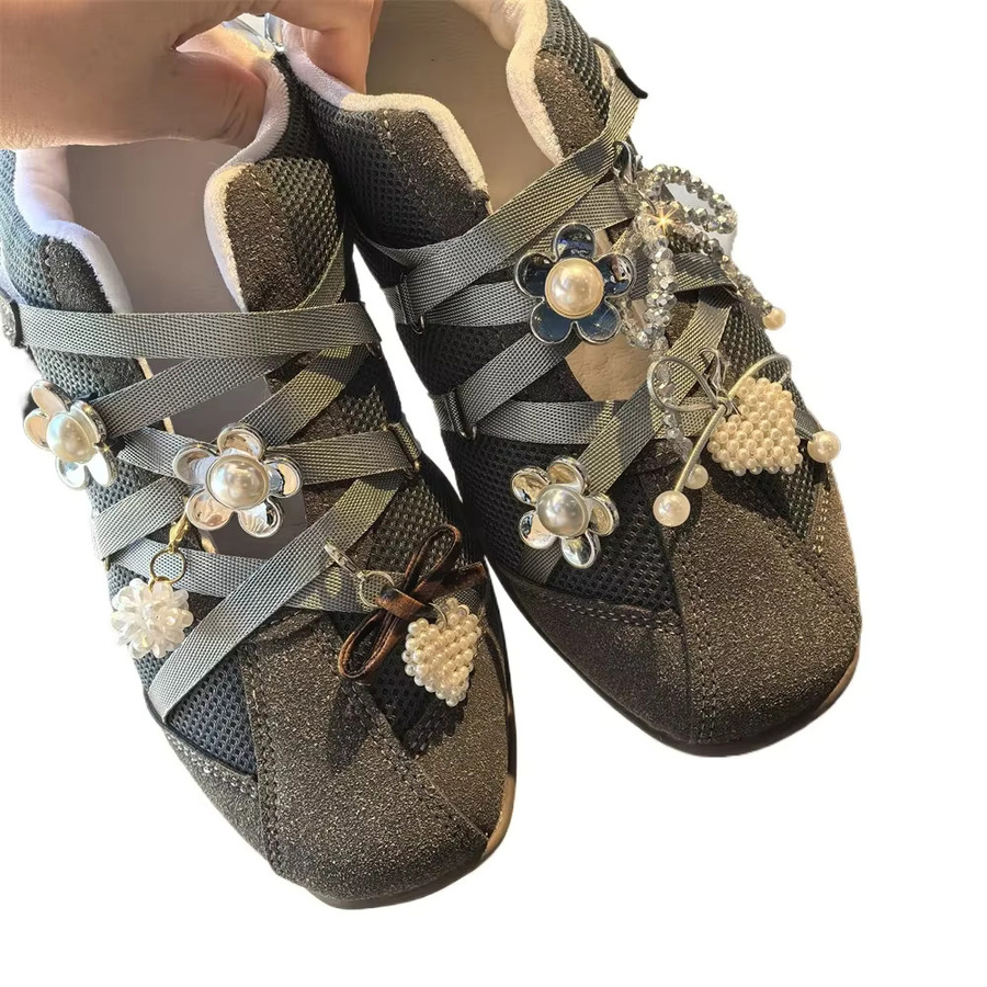 Schuh Charme Perle, Silber, Bogen, Strass - Bild 1