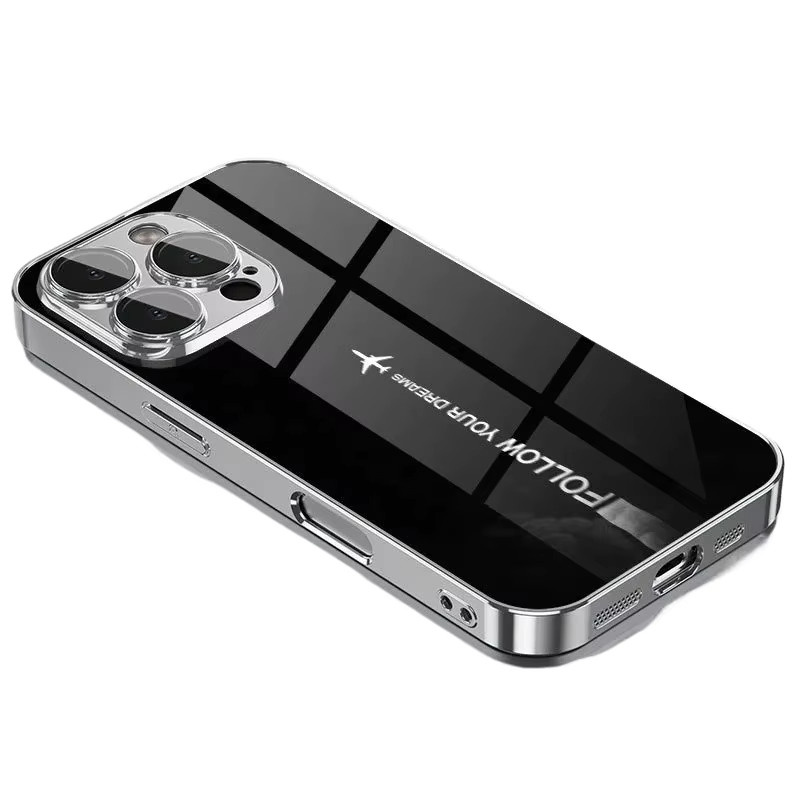 Galvanisierte Handyhülle mit Flugzeug-Route-Glas Design für Apple iPhone 11 bis 17 Pro Max in Schwarz - Bild 4