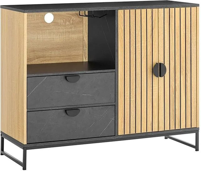 SoBuy Sideboard mit Mikrowellenregal und Schubladen in Schwarz-Natur, B/H/T: 107 x 85 x 40 cm - Bild 1