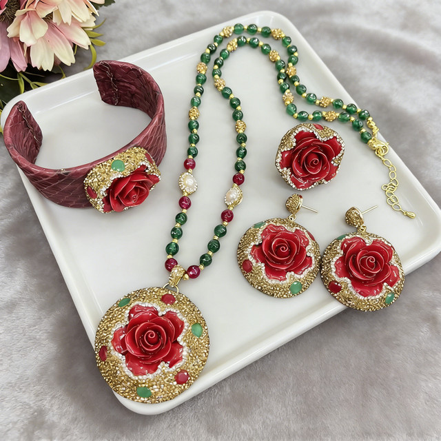 mutu Schmuckset, Halskette, Armband, Süßwasserperlen, Kristall, Gold - Bild 1