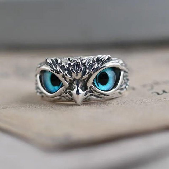 Ring Retro Eule, Silber, Schwarz, Zirkonia, Unisex - Bild 1