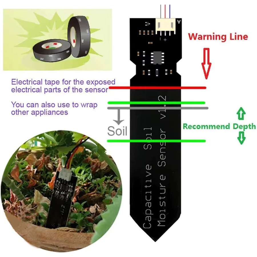 AOKIN Kapazitiver Bodenfeuchtigkeitssensor in Schwarz für Arduino und Gartenbewässerung - Bild 2