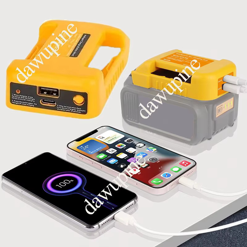 DeWalt USB Typ C Power Adapter Bank für 18V und 20V Lithium-Akkus in Gelb zum Laden von Laptops und Handys - Bild 2