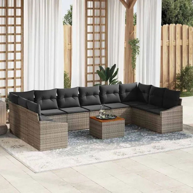 Vidaxl Garten-Sofa-Set aus Polyrattan und Akazienholz in Grau, 11-teiliges modernes Loungemöbel-Set - Bild 1