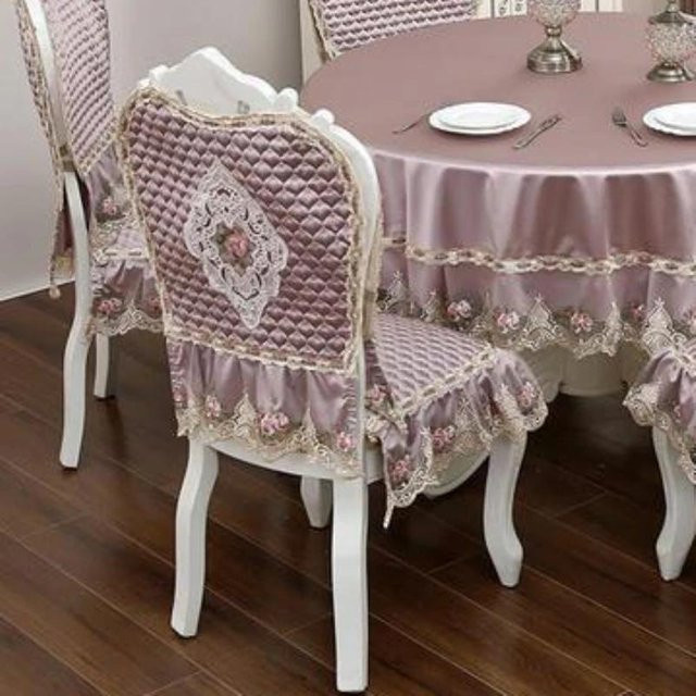 Wucifang Jewelry Luxuriöse Samt-Stuhlhusse mit Spitzenrand in Pink inklusive Sitzkissen und Rückenlehnenbezug mit Anti-Rutsch-Funktion - Bild 1