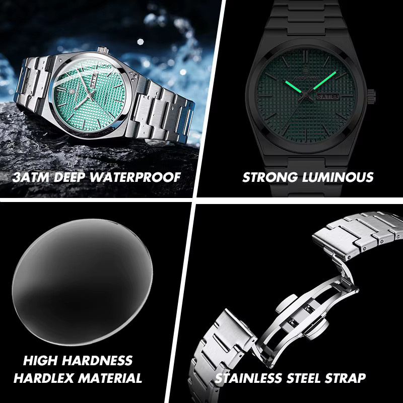 PAAZOMU Armbanduhr Quarz, Edelstahl, Grün, Herren - Bild 2