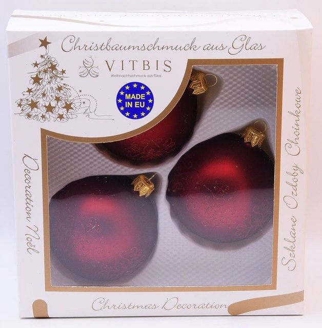 Vitbis Glas-Weihnachtskugeln 3-teilig in Bordeaux-Matt mit Ø 8 cm - Bild 1