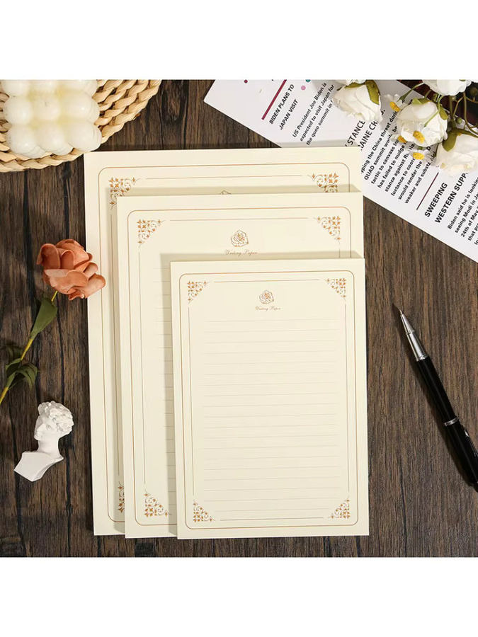 Golden Rose Schreibwaren-Set Vintage Liebesbriefpapier in Gold, Weiß und Beige, A4 Elegantes Notizpapier für Hochzeitseinladungen - Bild 4