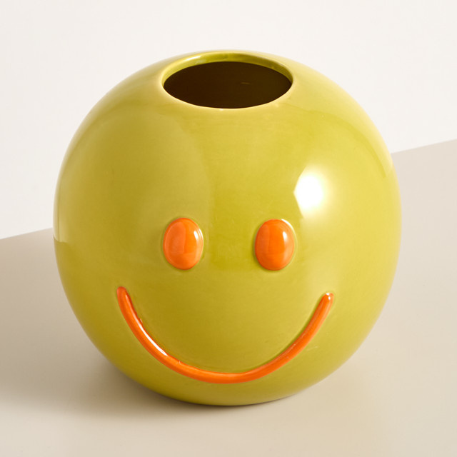 Keramik Vase BLUME2000 Gelb mit Smiley-Motiv, Höhe: 18,5 cm, Breite: 16,5 cm, Tiefe: 1,0 cm - Bild 1