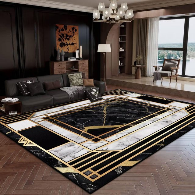 Karpetti Teppich in Schwarz Gold, modern und waschbar, B/H: 90 x 60 cm - Bild 1