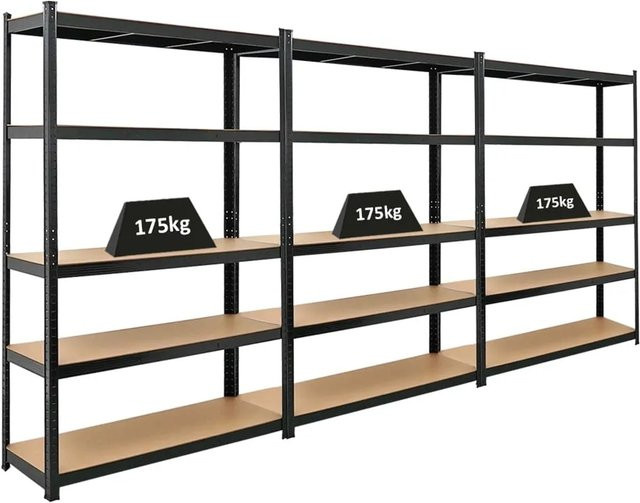 PROREGAL 3er Set Schwerlastregal Ragnar, Schwarz, H x B x T: 180 x 120 x 40 cm, Fachlast 175 kg, Regal für Werkstatt und Garage mit verstellbaren Fachböden - Bild 1