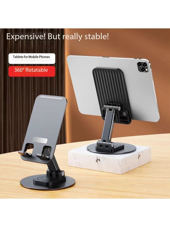 BEIQIU Universeller 360 Grad drehbarer Metall-Handyhalter in Schwarz, faltbar für Schreibtisch, kompatibel mit iPhone, iPad, Tablets und Xiaomi - Bild 7