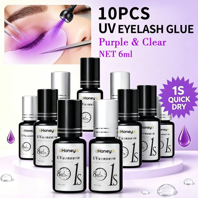 aHoneya UV-Wimpernkleber, 10 Stück, 6 ml, Lila, Transparent - Bild 1