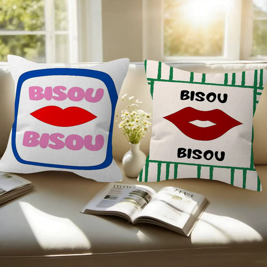 Kissenbezug von Bisou Room Aesthetics in Rosa mit eklektischem Grafikdesign und französischen Zitaten, B/B: 45 x 45 cm - Bild 2