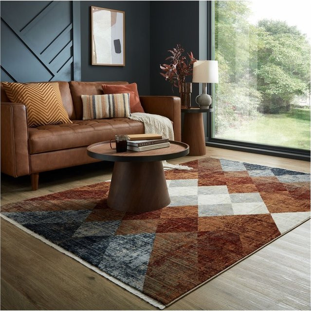 OGMORE Kadima Design Teppich mit geometrischem Vintage-Muster in Rot-Blau, Breite: 80 cm, Länge: 154 cm - Bild 1