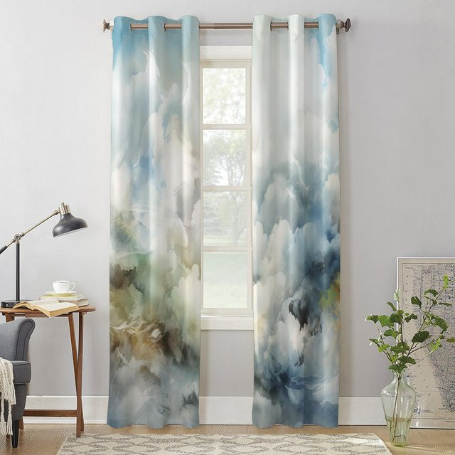 Super Six Vorhang mit abstraktem Farbverlauf in Wolkenoptik, Blau, B/H: 135 x 115 cm - Bild 1
