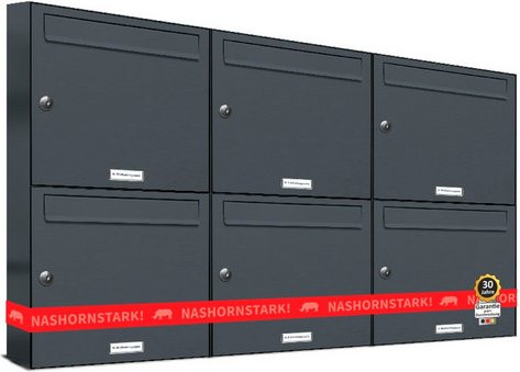 AL Briefkastensystem für 6 Parteien, Aufputzmontage, grau, B/H/T: 115,9 x 68,4 x 11,6 cm - Bild 1