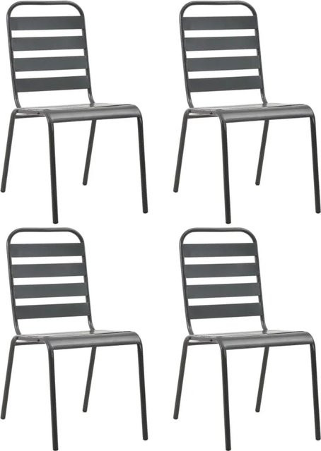 Furnicato Gartenstuhl Set 4er Pack im Lattendesign aus Stahl in Dunkelgrau Matt, stapelbar - Bild 1