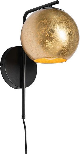 QAZQA Design Wandleuchte Bert in Schwarz mit Messingfarbenem Glas, dimmbar, E27 - Bild 1