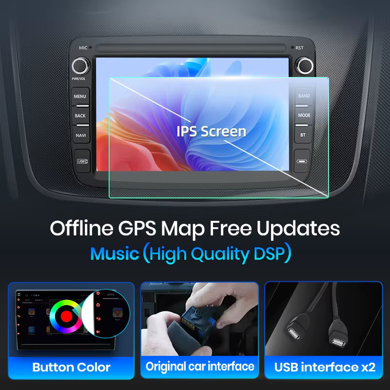 Junsun Wireless CarPlay und Android Auto Multimedia Radio für Renault Dacia Duster Sandero Captur Xray Logan 2 Symbol Dokker, 7 Zoll, Schwarz - Bild 3