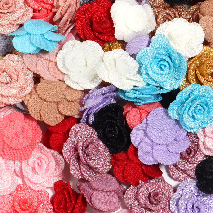 10 Stück handgefertigte Rosenblüten aus Jute-Stoff in Bunt und Grau, Durchmesser: 3 cm, Bastelzubehör für DIY-Projekte, Kleidung und Dekoration - Bild 3