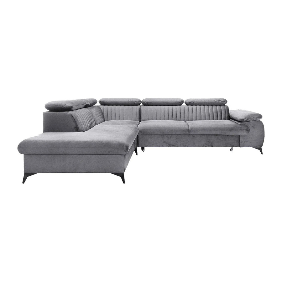 Schlafsofa Samara von Pascal Morabito in Lichtgrau mit L-Form und Samtbezug, Breite: 275 cm - Bild 2