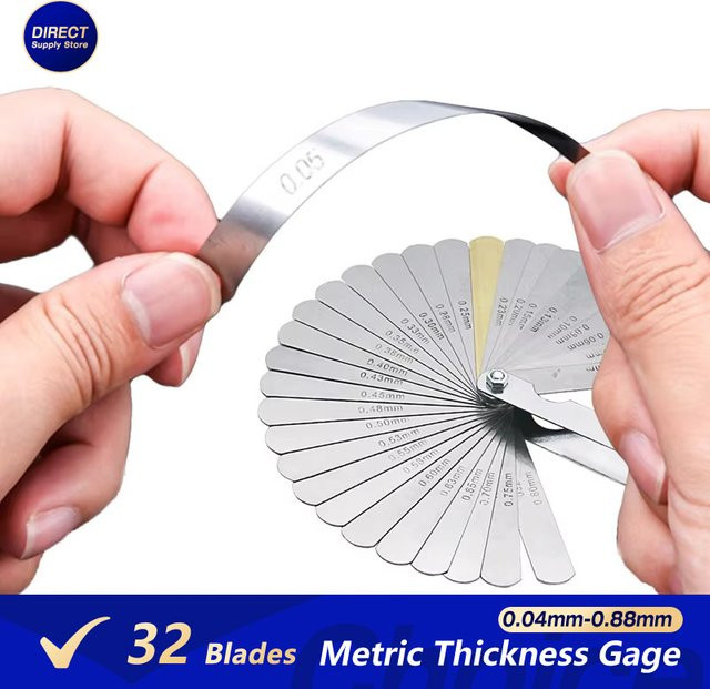 Realmote Metrisches Dickenmessgerät-Set mit 32 Klingen aus Messing in Silber, Messbereich 0,04 mm – 0,88 mm - Bild 1