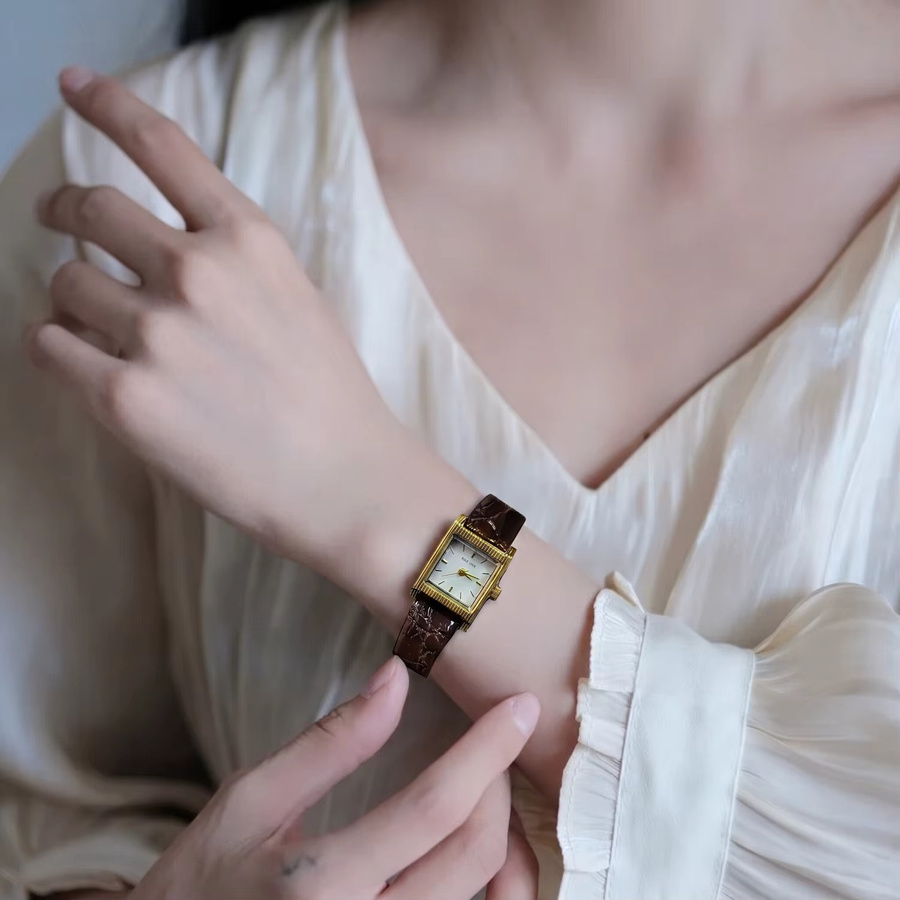 CILOA Armbanduhr, Quarz, Gold, Rechteckig, Weiß, Leder, Damen - Bild 3
