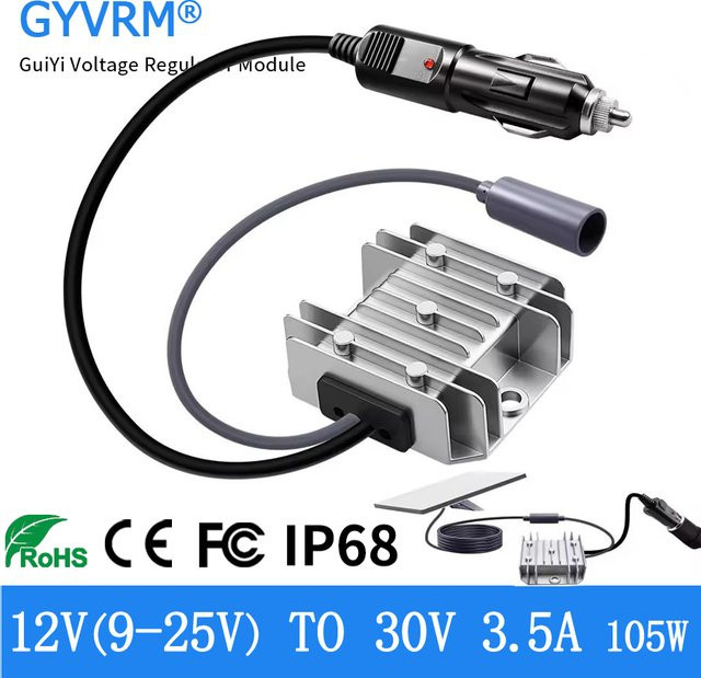 GYVRM Mini-DC-Aufwärtswandler von 12/24 V auf 30 V mit 3,5 A und wasserdichtem Zigarettenanzünder-Stecker in Silber - Bild 1