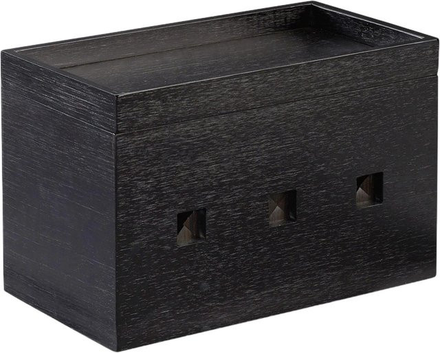 Relaxdays Kabelbox aus Bambus mit Deckel in Schwarz, B/T/H: 25,5 x 16,5 x 14 cm - Bild 1
