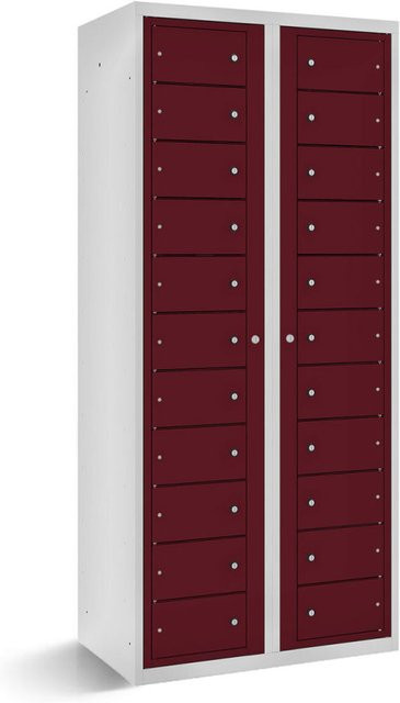 rotstahl Fächerschrank mit 22 Fächern und Zentraltüren in Bordeaux mit lichtgrauem Korpus, B/T/H: 80 x 50 x 180 cm - Bild 1