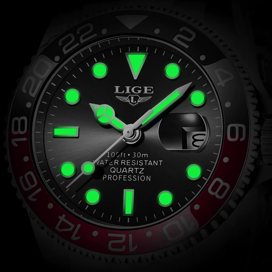 LIGE Armbanduhr Quarz, Edelstahl, Schwarz, Unisex - Bild 3