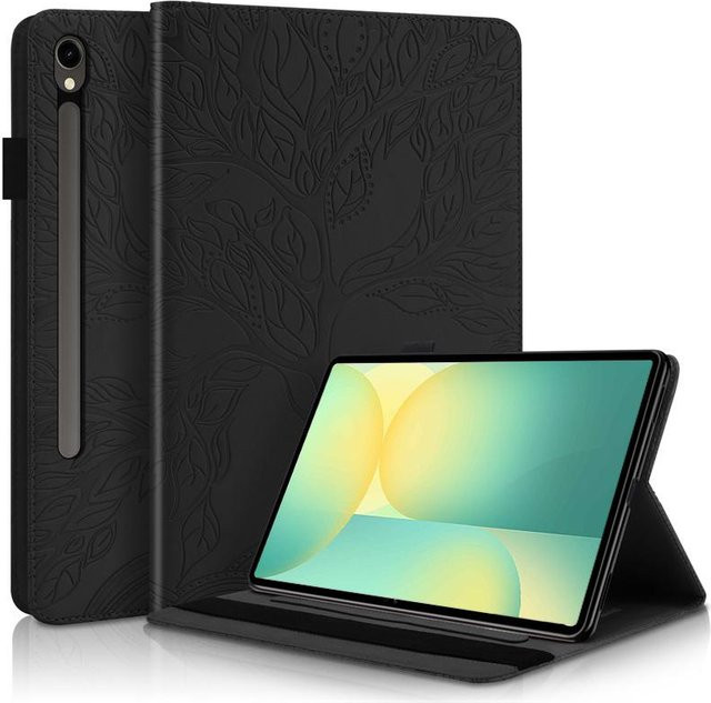 Samsung Galaxy Tab S10 Lite Hülle mit Baum-Prägung als Flip-Brieftasche und Ständer in Schwarz für 10,9 Zoll - Bild 1