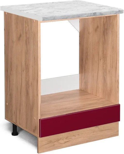 Vicco Herdbauschrank R-Line in Bordeaux Hochglanz mit Marmor-Optik, Breite: 60 cm, Höhe: 81,6 cm, Tiefe: 46 cm - Bild 1