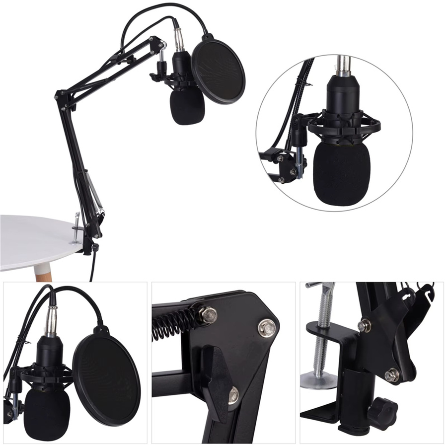 BM800 Studio-Kondensatormikrofon-Set in Schwarz mit Stativ, Popfilter und Zubehör - Bild 2