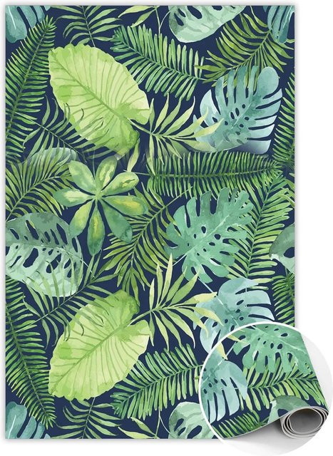 Tulup Teppich Tropische Blätter in Grün, rechteckiger Vinylteppich mit floralem Design, B/T: 140 x 210 cm - Bild 1