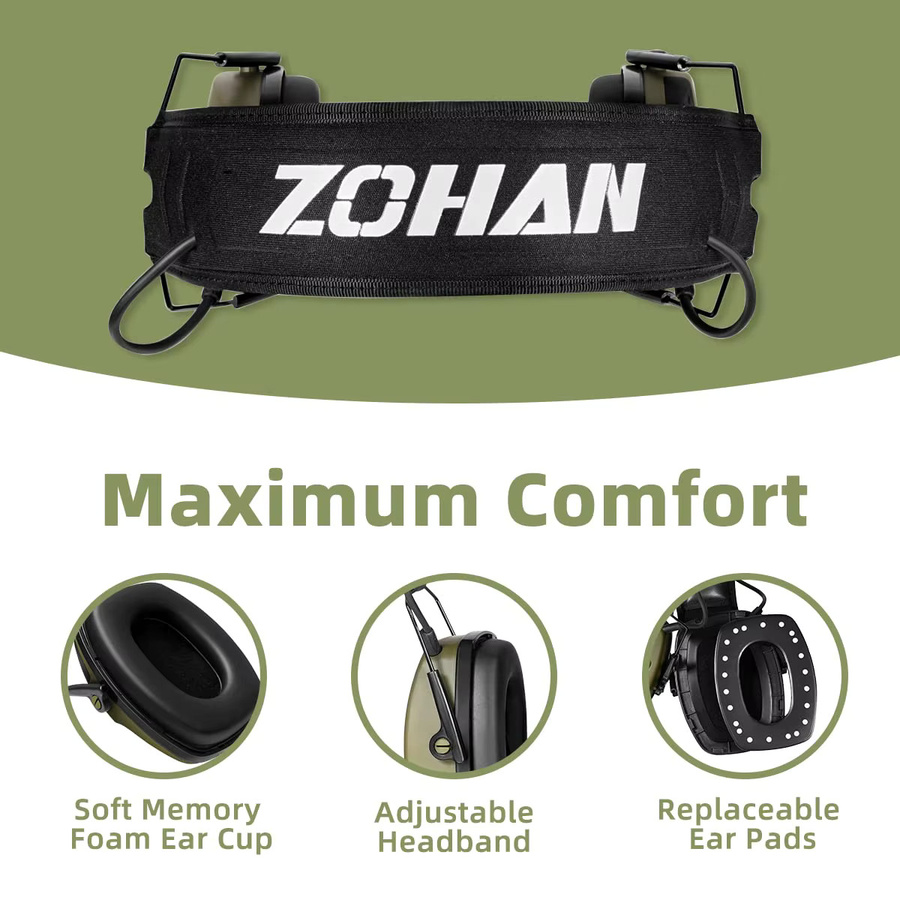 ZOHAN Bluetooth Anti-Lärm-Ohrenschützer in Grün, kabelloser Over-Ear Gehörschutz für Jagd und taktische Einsätze - Bild 4