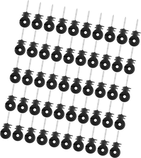 Neoglint 50er Set Ringisolatoren mit Schrauben für elektrische Zäune aus Kunststoff und Stahl in Schwarz und Weiß - Bild 1