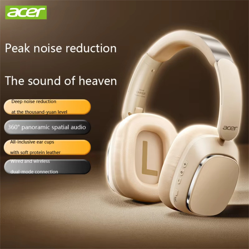 Acer OHR525 ANC Bluetooth-Kopfhörer in Beige mit aktiver Geräuschunterdrückung, Surround-Sound und HD-Mikrofon - Bild 3