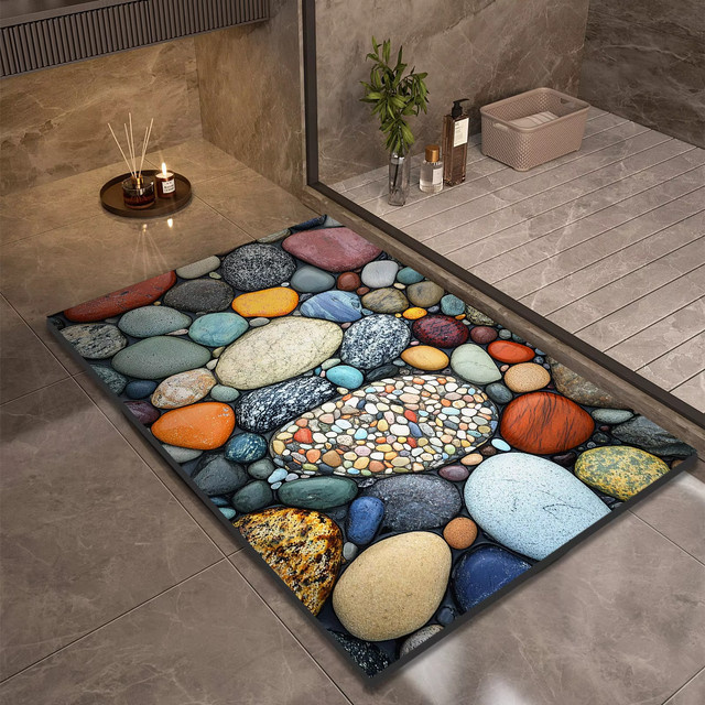 VIKAMA Stone Design Kieselgur-Badematte, rutschfest, saugfähig und schnell trocknend, multicolor, rechteckig - Bild 1