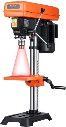 VEVOR Tischbohrmaschine mit 550 W Induktionsmotor, 254 mm Säulenbohrmaschine mit einstellbarer Geschwindigkeit von 550-2500 U/min und neigbarem Arbeitstisch 0-45 Grad in Orange - Bild 1