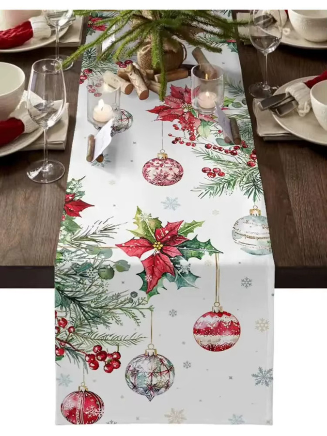 VIKAMA Weihnachts-Tischläufer aus Leinen in Rot mit Schneeflockenmuster für deine festliche Winter-Dekoration, B/H: 90 x 33 cm - Bild 7