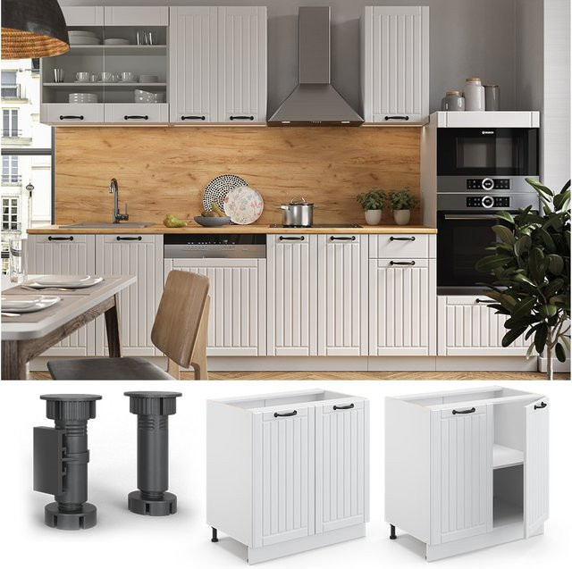 Vicco Spülenunterschrank Fame-Line in Weiß im Landhausstil mit Regal, Breite: 80 cm - Bild 1
