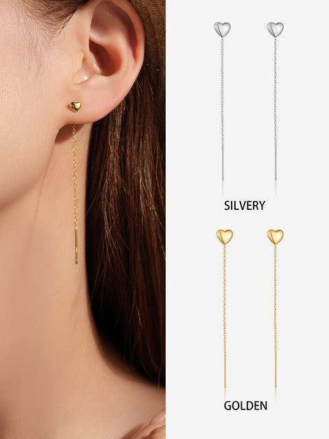 ANDYWEN Ohrstecker mit langer Kette, 925 Silber, Herz, Damen - Bild 1