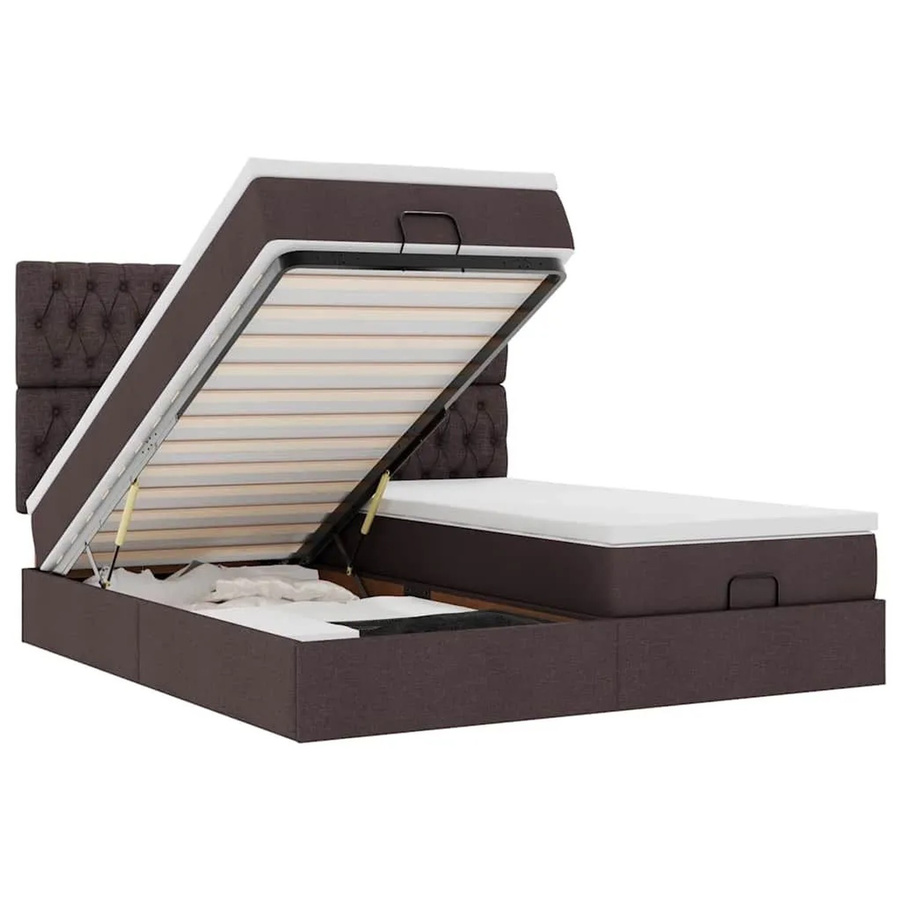 vidaXL Ottoman-Bett mit Matratzen und LED-Beleuchtung Dunkelbraun B: 180 cm, T: 200 cm, H: 203 cm - Bild 2