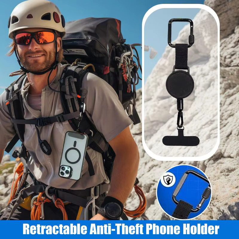 Anti-Diebstahl-Telefon-Tether mit einziehbarem Lanyard, Handy-Tabs-Gurt mit Karabiner und Gürtelclip in Schwarz - Bild 3