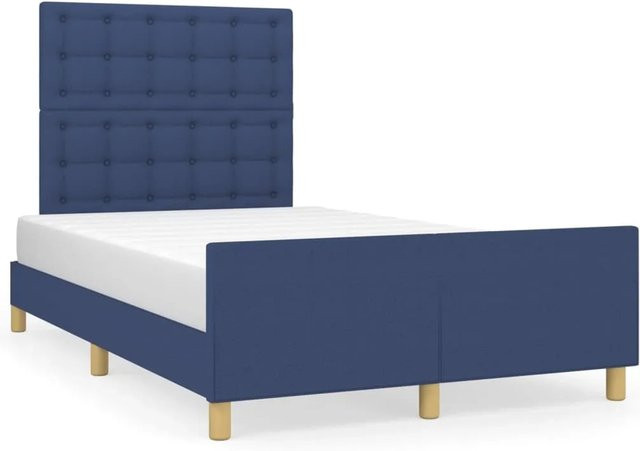 vidaXL Bettgestell mit Kopfteil in Blau aus Stoff und Holz, B/T/H: 120 x 200 x 126 cm - Bild 1