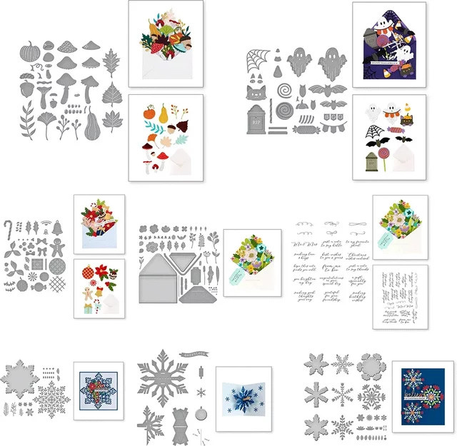 DIY Bastelset mit transparenten Stempeln und silbernen Metallschneideformen für Ostern und Weihnachten zur Gestaltung von Scrapbooks und Fotoalben - Bild 1