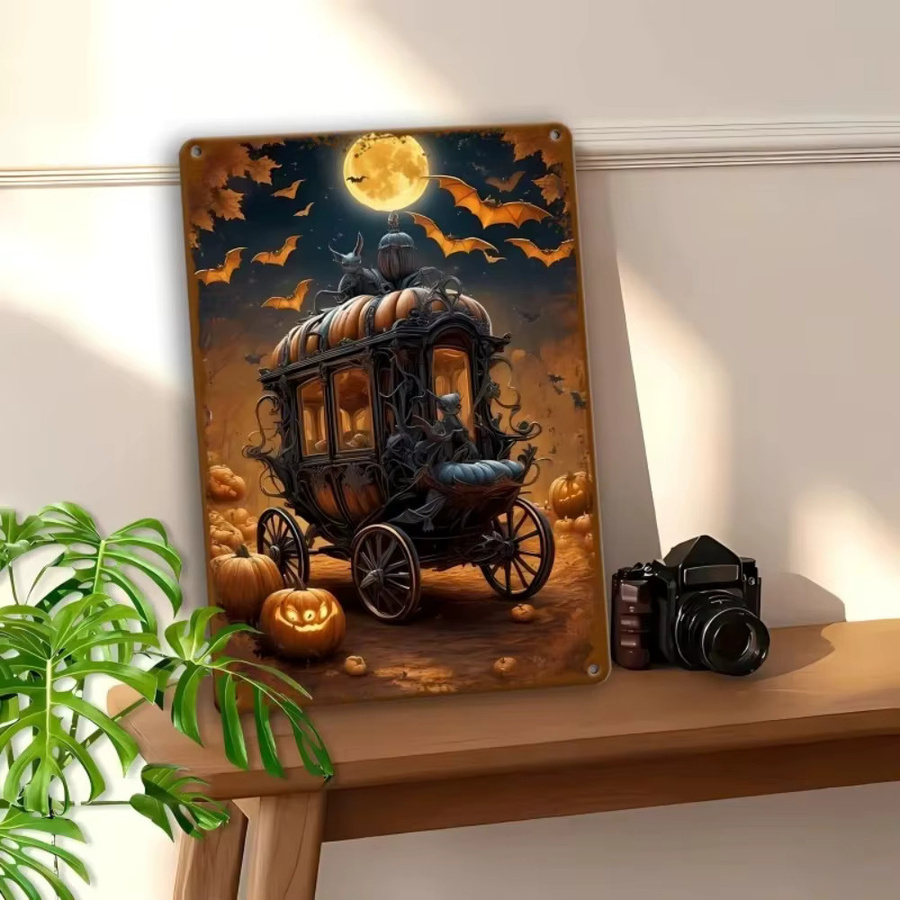 CIFBUY Halloween Kürbiskutsche Metallschild Vintage Herbstdeko Wandposter B/H: 45,0 x 30,0 cm - Bild 2